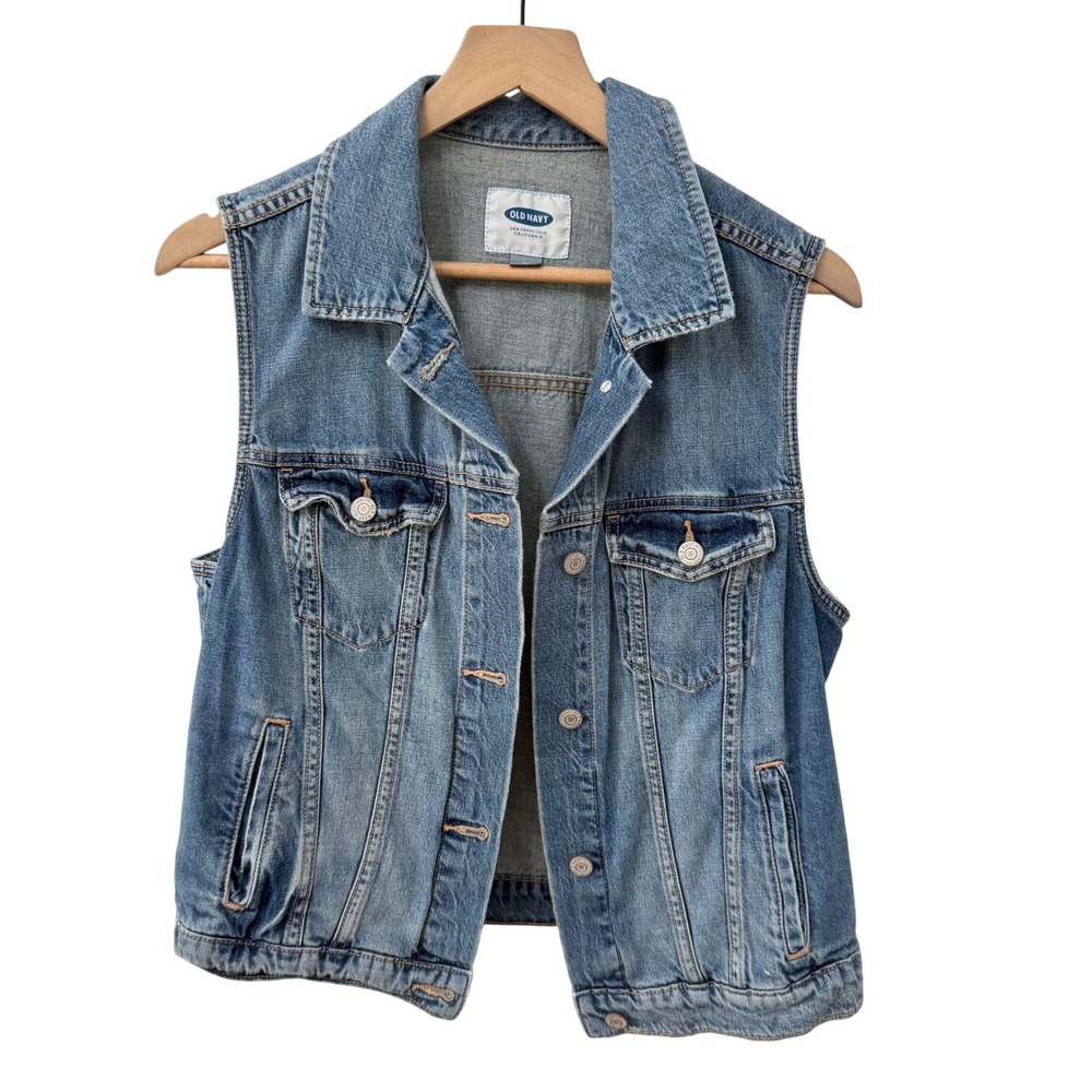 Old Navy Denim Vest Size M Blue Medium Wash Trucker Style Sleeveless Jacket